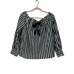 NWT J. Crew Gray & White Striped Off The Shoulder Top With Bow Blouse Size XS